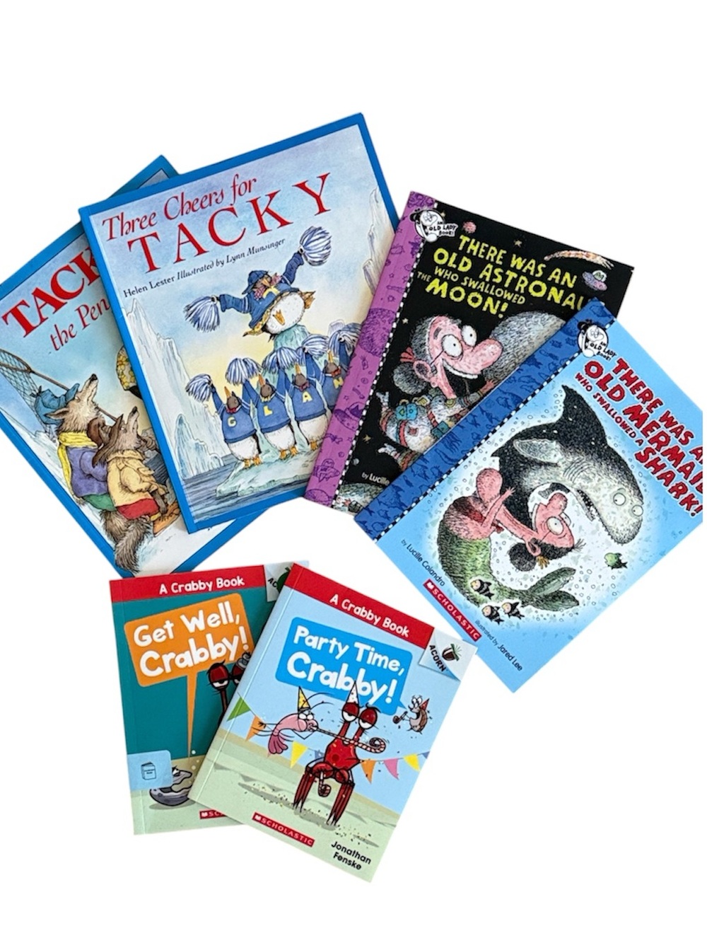 CHILDRENS STORYBOOKS BUNDLE OF 6 KIDS FAVORITES CRABBY, OLD LADY & TACKY